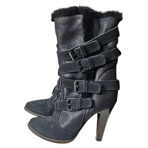 Mulberry Heeled Fur Leather Boots 36.5 US 6.5 7